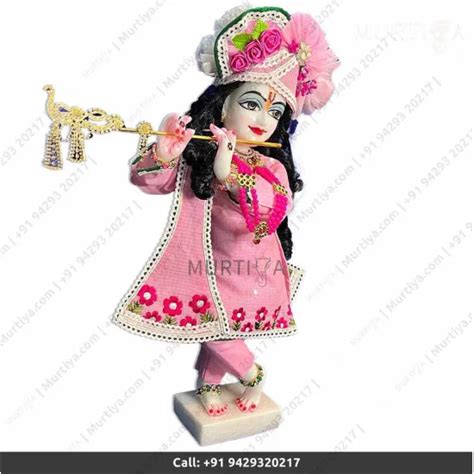 Inches Iskcon White Radha Krishna Marble Statue With Pink Dress