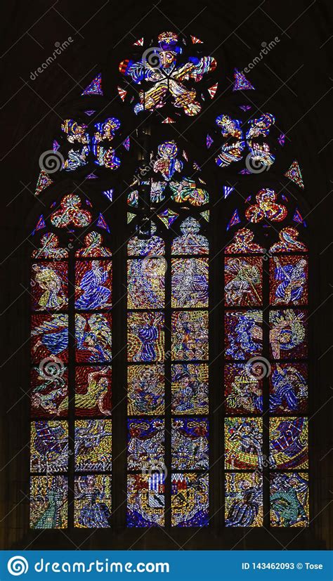 Stained Glass Windows St Vitus Cathedral Czech Republic Europe Stock Image Image Of Castle