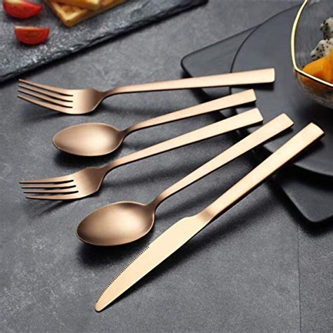 Berglander Flatware Set 20 Pieces With Rose Gold Titanium Plated Stainless Steel Copper