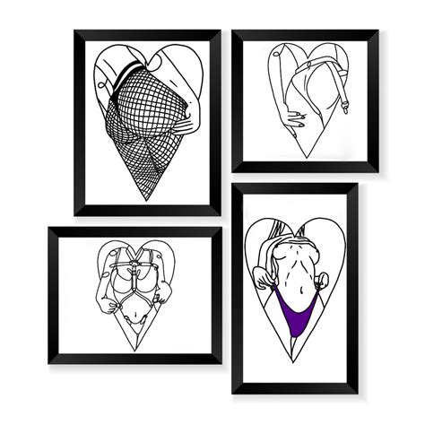 Sexy Line Art Bondage Art Line Art Tattoo Design Love Heart Wall Print Abstract Nude