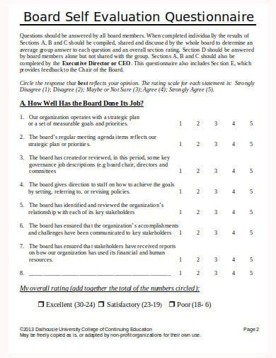 5 Board Self Evaluation Questionnaire Templates In Pdf Doc