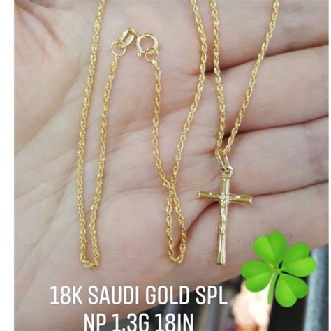 Pawnable K Saudi Gold Rope Chain W Cross Half Pendant Shopee