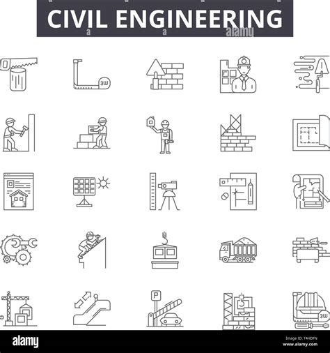 Civil Engeneering Line Icons Signs Set Vector Civil Engeneering