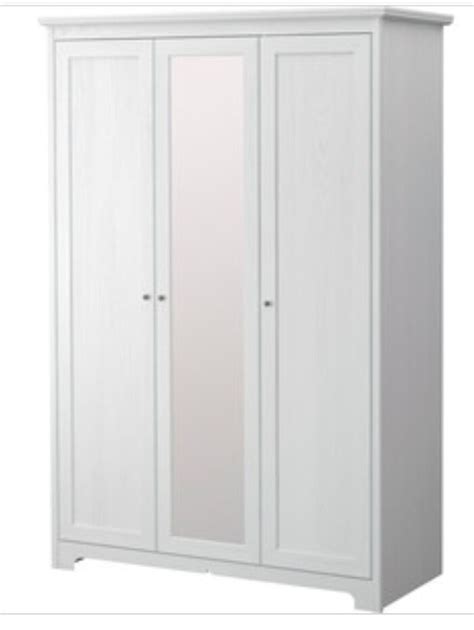 White Washed Wooden Ikea Aspelund 3 Door Wardrobe With Mirrored Door