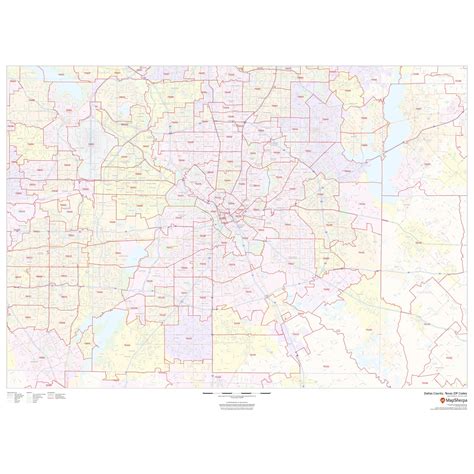 Dallas County, Texas - Zip Codes by Map Sherpa - The Map Shop