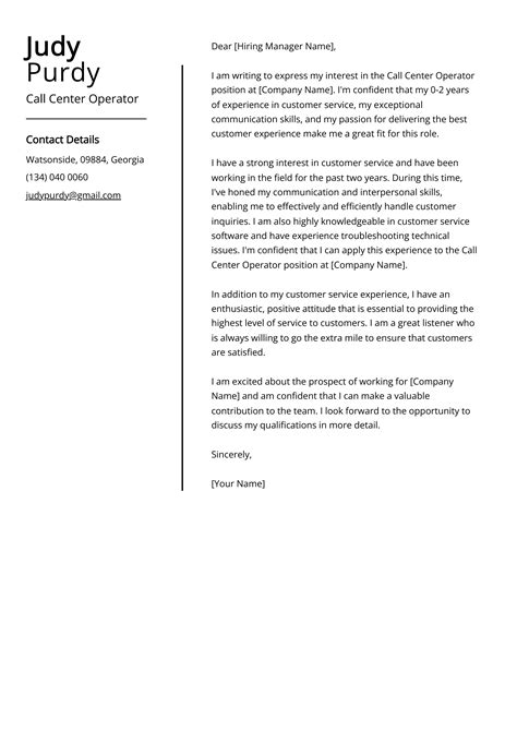 Call Center Operator Cover Letter Example Free Guide