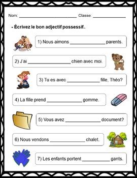 Les Adjectifs Possessifs French Possessive Adjectives WORKSHEETS