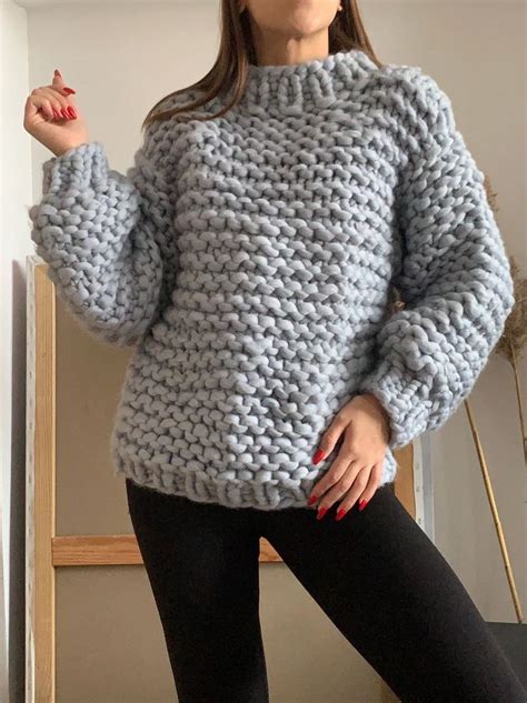 Suéter Grueso Gris Suéter De Mujer De Gran Tamaño Gris 100 Etsy España Sweater Pattern