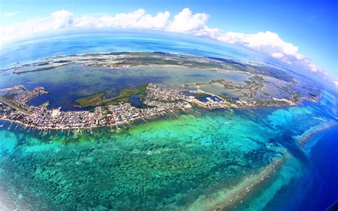 Aerial View Of San Pedro Town Ambergris Caye Belize With Barrier Reef