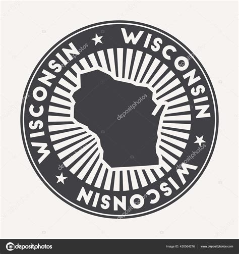 Wisconsin round logo Vintage travel badge with the circular name and map of us state vector ...