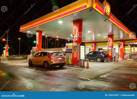 Petrol Gas Station with Night Lights Editorial Photography - Image of ...