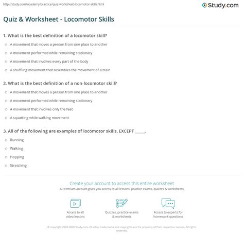 Quiz & Worksheet - Locomotor Skills | Study.com