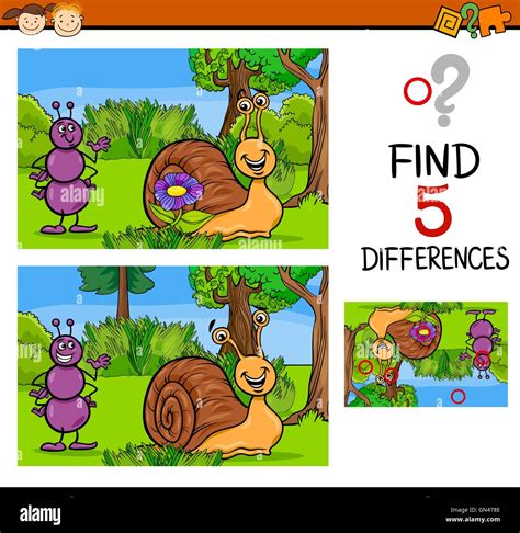 Cartoon Illustration Of Spot The Differences Educational Game For Riset