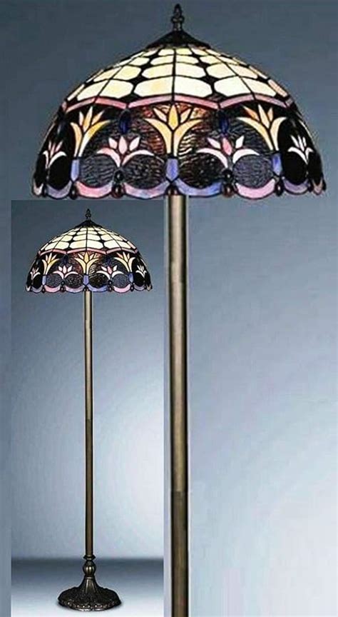 Tiffany Style Floor Standing Lamp 62 Inch Tall Stained Glass 16 Inches Shade Antique Base For