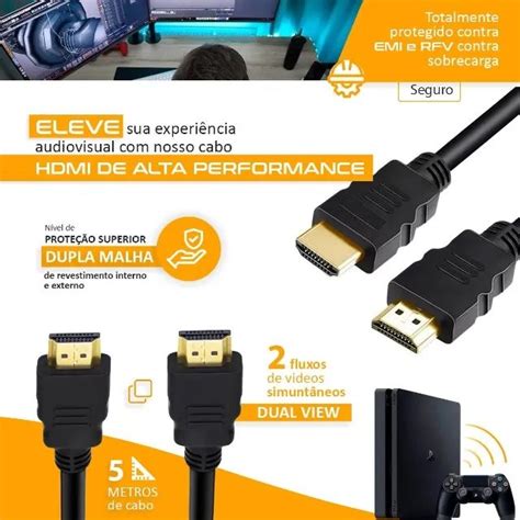 Cabo Hdmi Gold 5m Metros Mts 4k 3d Full Hd Blindado Tv Pc Acessórios