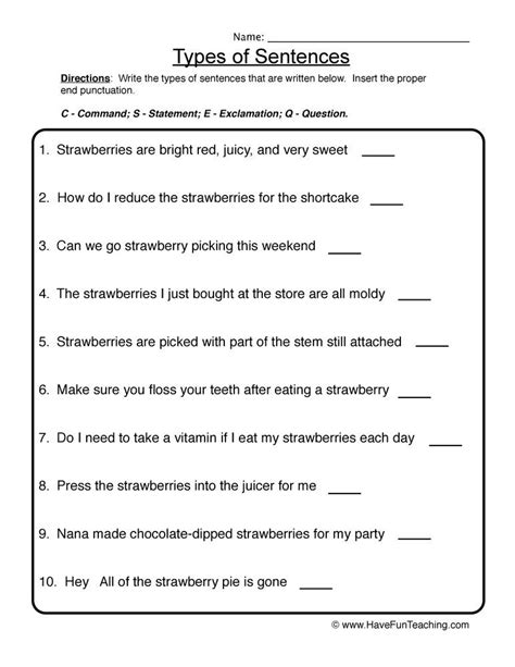 Types Of Sentences Worksheet Artofit