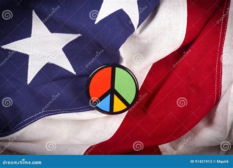 Peace Symbol Pin On American Flag Stock Image Image Of Strength Blue