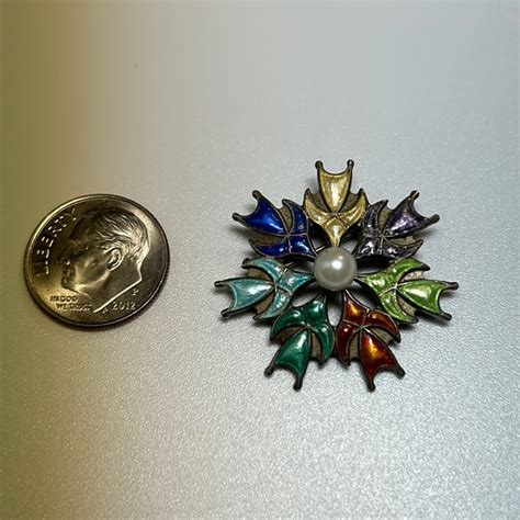 ANTAYA Jewelry Vintage Sterling Enamel And Cultured Pearl Snowflake