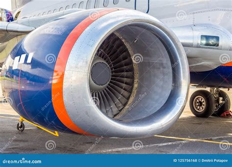 High-bypass Turbofan Aircraft Engine, Installed on Modern Passenger Jet Aircraft Stock Photo ...