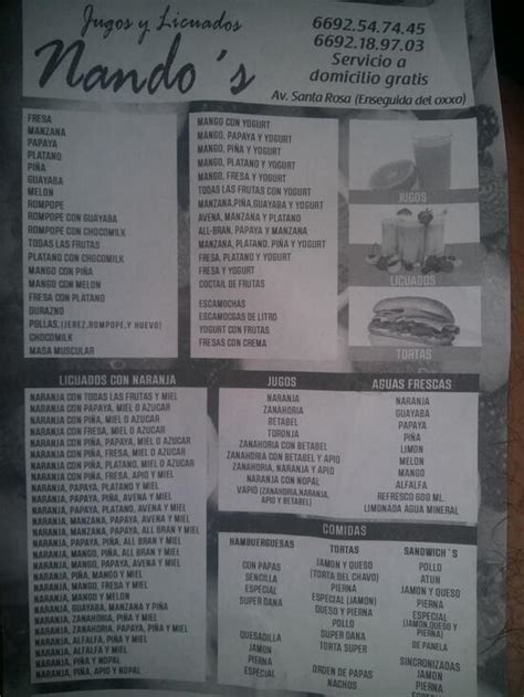 Menu At Jugos Y Licuados Nando S Restaurant Mazatl N