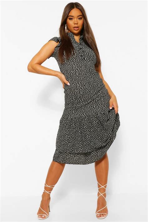 Womens High Neck Polka Dot Midaxi Dress Boohoo Uk