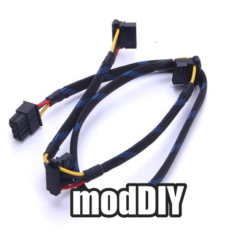 Psu Power Modular 8 Pin To 3 X Molex Sleeved Cable Black Blue For Sama Moddiy