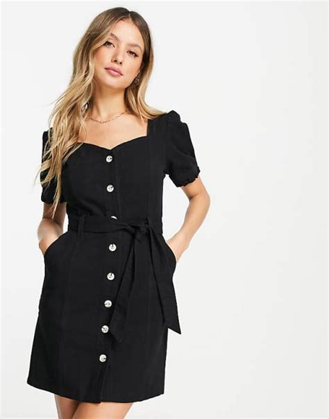 Miss Selfridge Kleid Mit Gürtel Und Herzausschnitt In Schwarz Asos