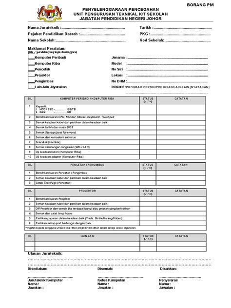 Borang Penyelenggaraan Pemulihan Pdf