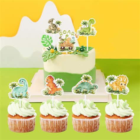 16pcs Dinosaur Cute Creative Cake Topper Roar Cartoon Rex Forest Baking