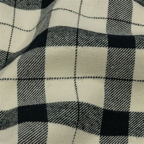 Cream And Black Plaid Brushed Cotton Twill