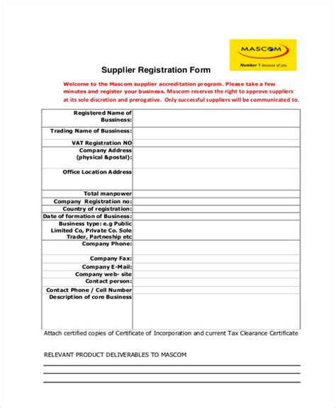 Free Sample Supplier Registration Forms In Pdf Ms Word