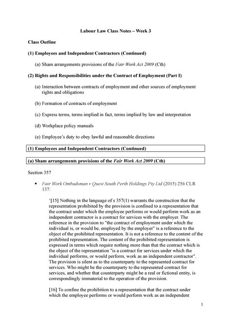 Labour Law Class Notes Week 3 The Reference In The Provision To