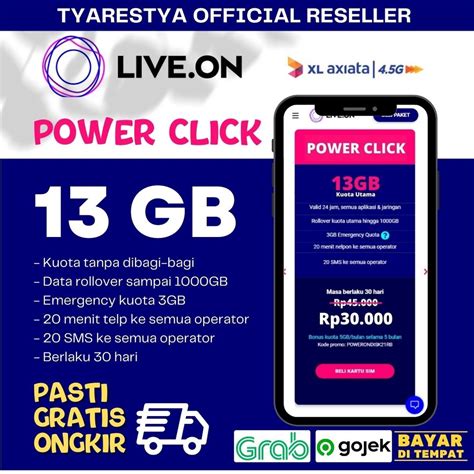 Jual Kartu Perdana Live On XL Gratis Ongkir Power Click 7GB 6GB 30