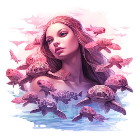 Premium Ai Image Beautiful Pink Mermaid Surrounded By Sea Turtles