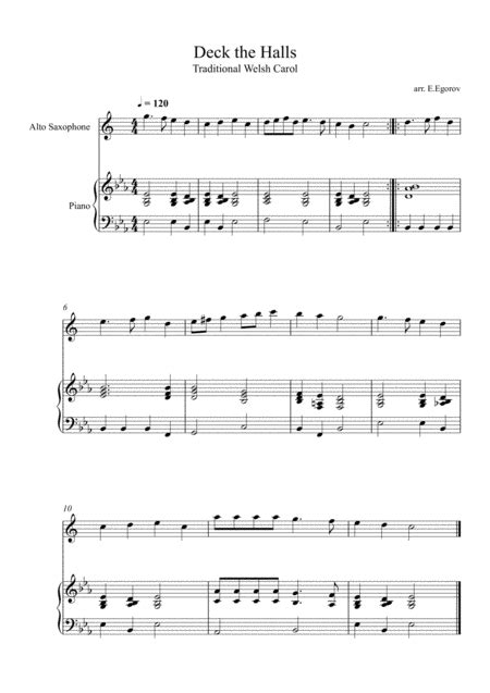 Deck The Halls For Alto Saxophone Piano Sheet Music Traditional