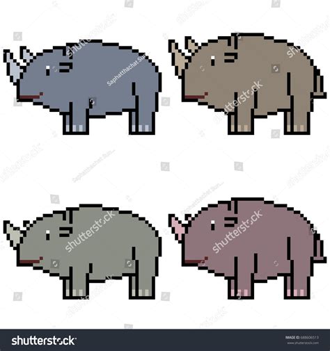 Vector Pixel Art Set Rhinoceros Isolated Stock Vector (Royalty Free ...