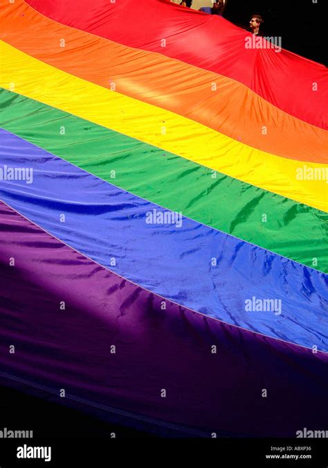 Gay Pride Rainbow Flag At Gay Pride Parade New York City Nyc Usa Stock