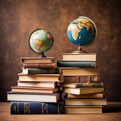 Premium Photo Photo Stacked Books With Globe