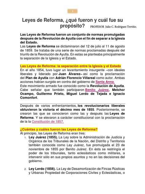 Leyes De Reforma Qué Fueron Y Cuál Fue Su Propósito Pdf Gobierno