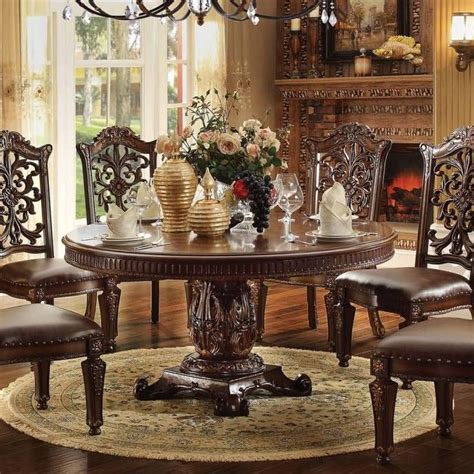 Acme Furniture Vendome 62015 Set Cherry Wood Top Round Dining Table Set 9 Pcs Tradit Round