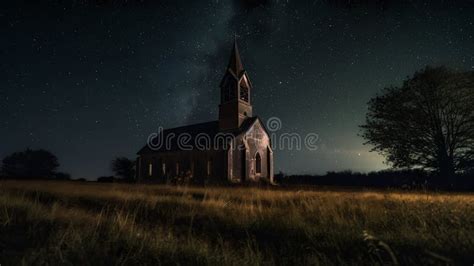 Illustration of an Abandoned Church at Night - Generative AI Stock ...