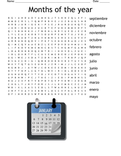 Months Of The Year Word Search Wordmint