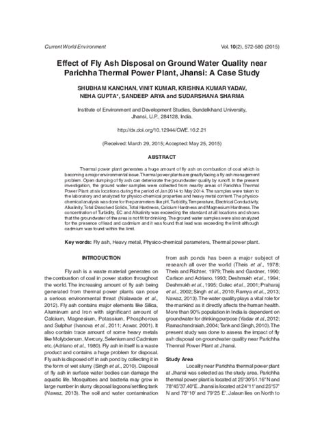 Pdf Effect Of Fly Ash Disposal On Ground Water Quality Near Parichha