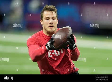 Iowa Tight End Sam Laporta Runs A Drill At The Nfl Football Scouting Combine In Indianapolis