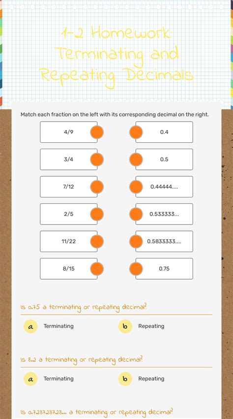 Terminating And Repeating Decimals Worksheet