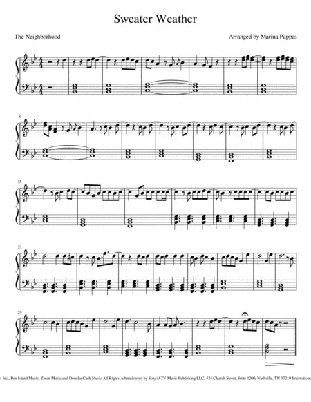 Sweater Weather Arr Marina Pappas By The Neighbourhood Sheet Music