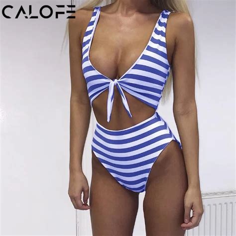 CALOFE Swimwear Women One Piece Swimsuit High Cut String Bikini Bathing