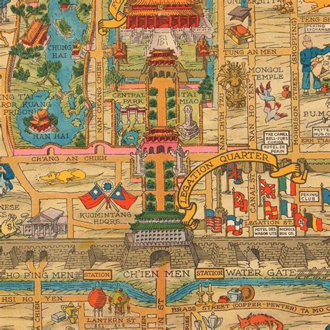 Old Map Of Beijing China 1936 Peking Antique Map Very Etsy