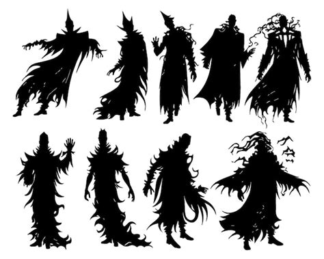 Premium Vector Set Of Silhouettes Of Halloween Ghosts And Monsters With Torn Clothes