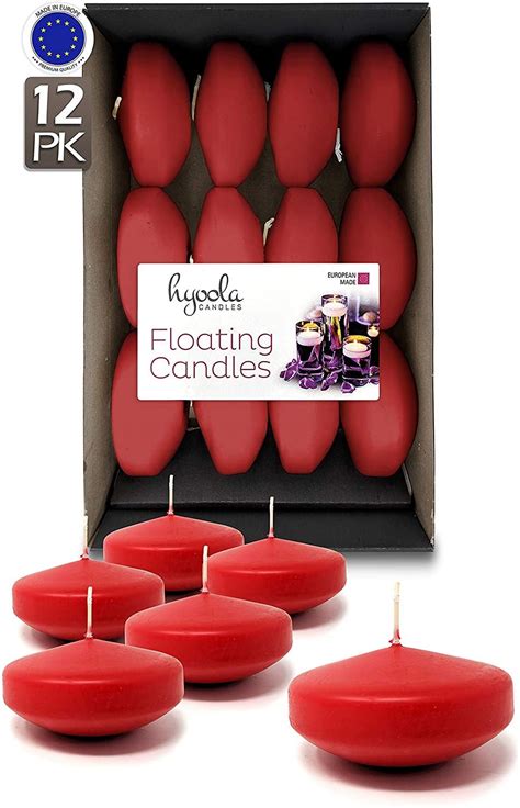 Hyoola 3 Inch Round Unscented Red European Made Floating Candles Paraffin Wax With Cotton Wicks